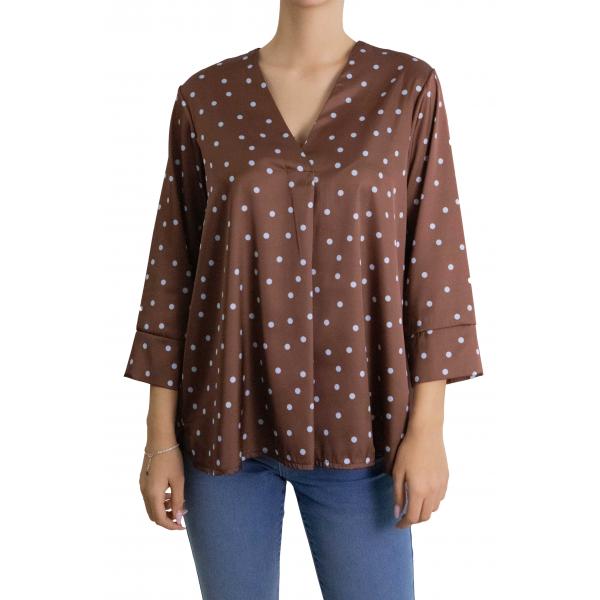 Blusa a V con pois a 3/4 